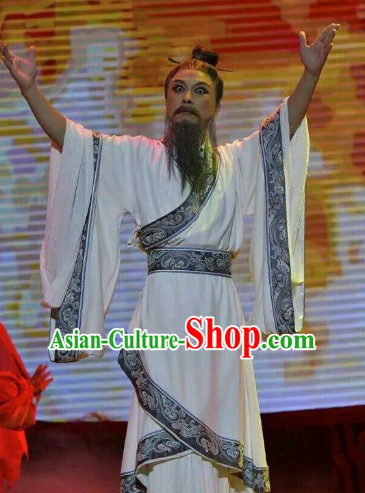 Qing Ming Chinese Shanxi Opera Elderly Male Apparels Costumes and Headpieces Traditional Jin Opera Laosheng Garment Old Gentleman Clothing