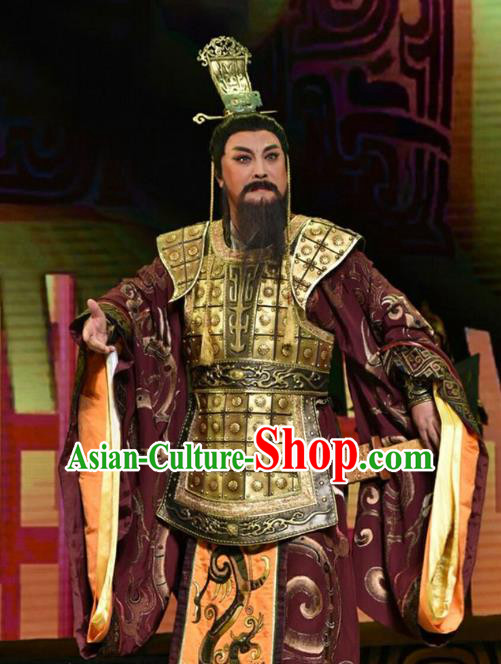 Qing Ming Chinese Shanxi Opera Lord Apparels Costumes and Headpieces Traditional Jin Opera Laosheng Garment King Of Jin Clothing