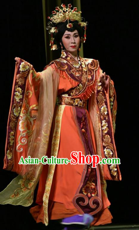 Chinese Jin Opera Royal Queen Garment Costumes and Headdress Qing Ming Traditional Shanxi Opera Noble Female Apparels Empress Dress