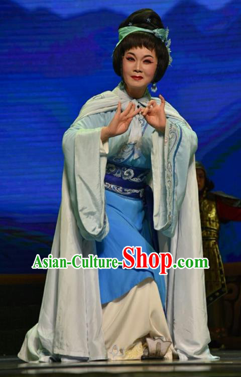 Chinese Jin Opera Country Woman Jie Zijuan Garment Costumes and Headdress Qing Ming Traditional Shanxi Opera Diva Apparels Actress Dress