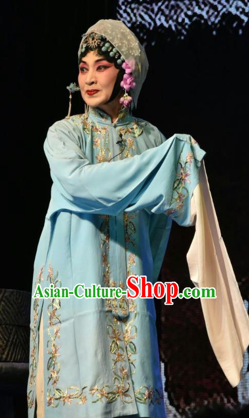 Chinese Jin Opera Tsing Yi Garment Costumes and Headdress Zhao Jintang Traditional Shanxi Opera Distress Maiden Apparels Young Woman Dress