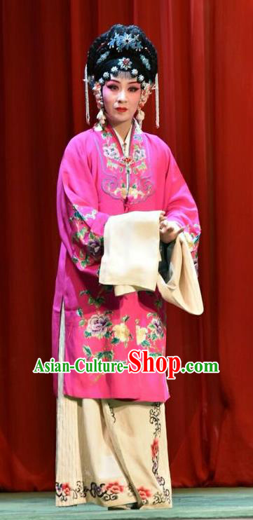 Chinese Jin Opera Rich Female Garment Costumes and Headdress Yi Pu Zhong Hun Traditional Shanxi Opera Young Beauty Apparels Diva Cao Yulian Dress