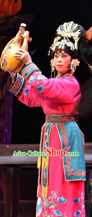 Chinese Jin Opera Xiaodan Garment Costumes and Headdress Fenyang King Traditional Shanxi Opera Servant Girl Apparels Maid Lady Rosy Dress