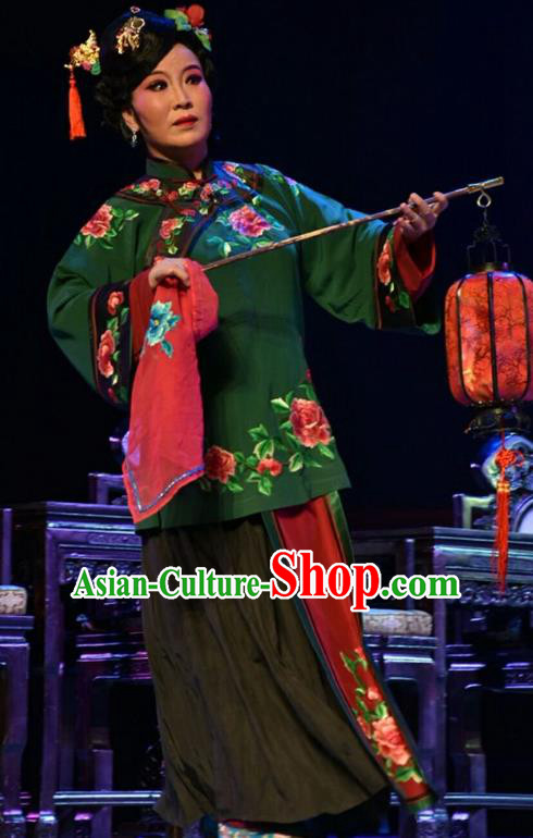 Chinese Jin Opera Dame Garment Costumes and Headdress He Qing Hai Yan Traditional Shanxi Opera Mistress Apparels Rich Female Dress