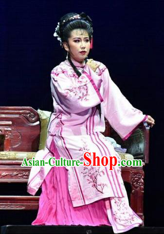 Chinese Jin Opera Rich Lady Garment Costumes and Headdress He Qing Hai Yan Traditional Shanxi Opera Hua Tan Apparels Actress Qinglian Pink Dress