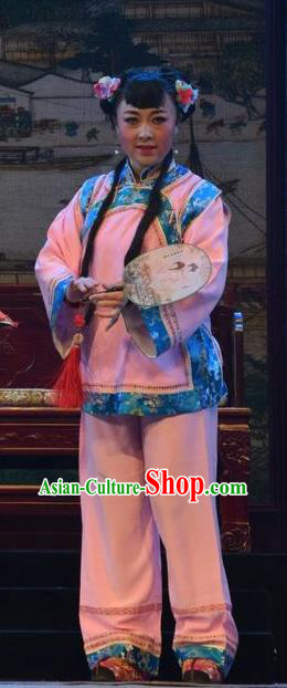 Chinese Jin Opera Servant Girl Garment Costumes and Headdress He Qing Hai Yan Traditional Shanxi Opera Apparels Maid Lady Dress