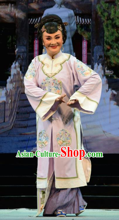 Chinese Jin Opera Dame Garment Costumes and Headdress He Qing Hai Yan Traditional Shanxi Opera Elderly Female Apparels Mistress Dress