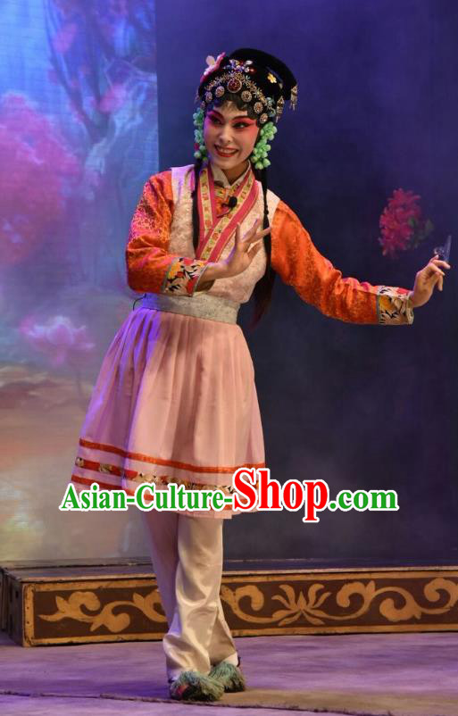 Chinese Jin Opera Village Girl Xiu Gu Garment Costumes and Headdress Shen Gong Qing Hun Traditional Shanxi Opera Young Lady Apparels Xiaodan Dress