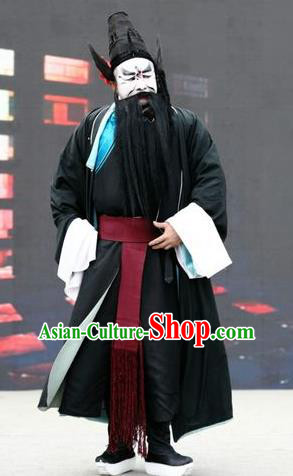 Shuang Luo Shan Chinese Shanxi Opera Bully Xu Neng Apparels Costumes and Headpieces Traditional Jin Opera Robber Garment Bandit Clothing