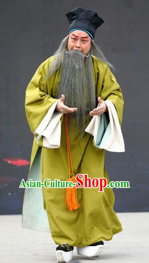 Shuang Luo Shan Chinese Shanxi Opera Old Servant Yao Da Apparels Costumes and Headpieces Traditional Jin Opera Elderly Man Garment Laosheng Clothing