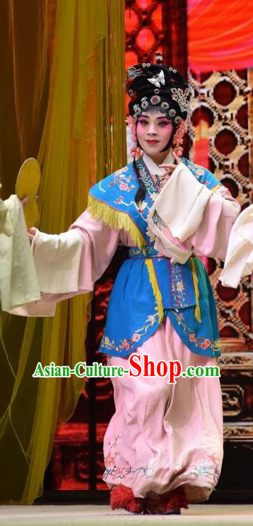 Chinese Jin Opera Young Beauty Garment Costumes and Headdress Big Feet Empress Traditional Shanxi Opera Hua Tan Apparels Actress Dress