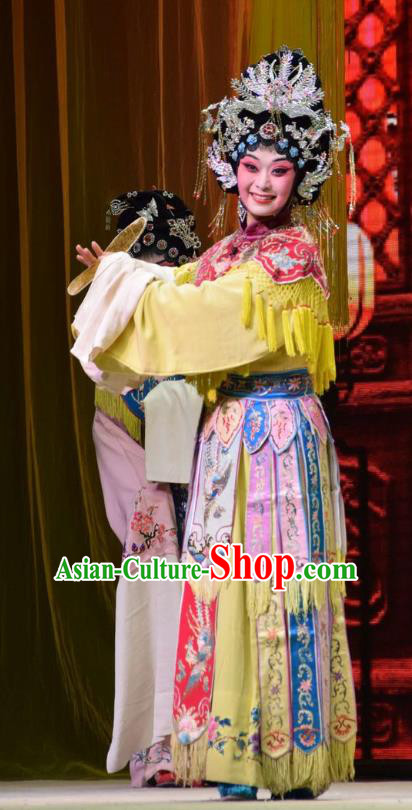 Chinese Jin Opera Queen Garment Costumes and Headdress Big Feet Empress Traditional Shanxi Opera Hua Tan Apparels Court Woman Ma Xiuying Dress