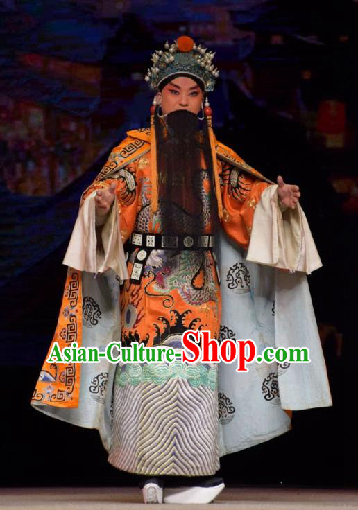 Big Feet Empress Chinese Shanxi Opera Laosheng Apparels Costumes and Headpieces Traditional Jin Opera Lord Zhu Yuanzhang Garment Emperor Clothing