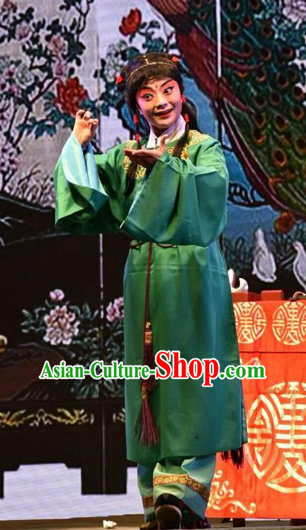 The Lotus Lantern Chinese Shanxi Opera Wa Wa Sheng Apparels Costumes and Headpieces Traditional Jin Opera Young Boy Garment Liu Chenxiang Green Clothing