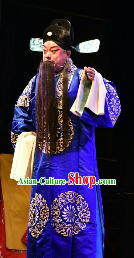 The Lotus Lantern Chinese Shanxi Opera Laosheng Apparels Costumes and Headpieces Traditional Jin Opera Elderly Male Garment Ministry Councillor Liu Yanchang Clothing