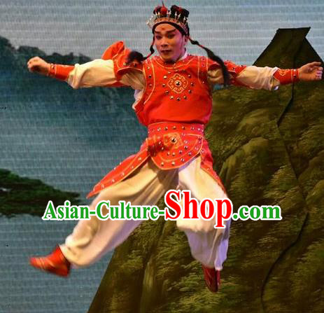 The Lotus Lantern Chinese Shanxi Opera Wusheng Apparels Costumes and Headpieces Traditional Jin Opera Young Male Garment Takefu Liu Chenxiang Clothing