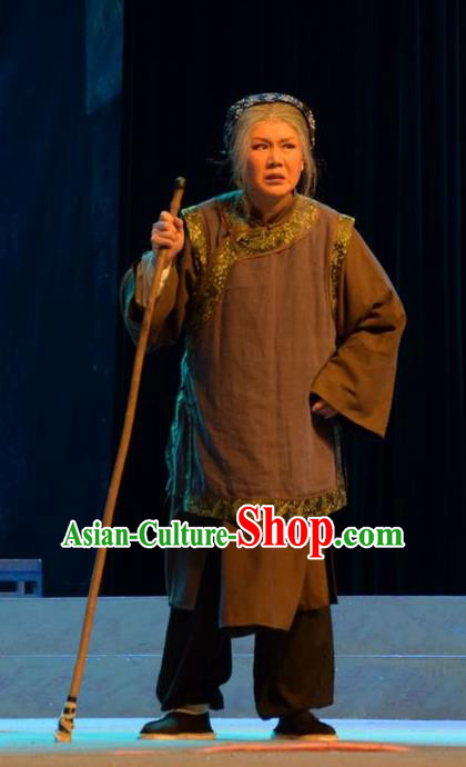 Chinese Jin Opera Country Woman Garment Costumes and Headdress Da Hu Ji Traditional Shanxi Opera Elderly Female Apparels Dame Dress