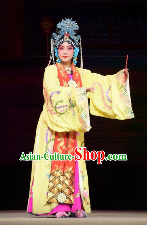 Chinese Jin Opera Diva Ma Xiuying Garment Costumes and Headdress Big Feet Empress Traditional Shanxi Opera Royal Queen Apparels Court Female Dress