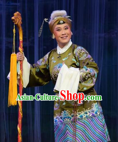 Chinese Jin Opera Laodan Garment Costumes and Headdress Mu Guiying Command Traditional Shanxi Opera Dowager Countess Apparels Elderly Woman Dress