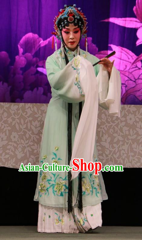 Chinese Jin Opera Hua Tan Garment Costumes and Headdress Hua Tian Wai Zhuan Traditional Shanxi Opera Actress Apparels Rich Lady Liu Yuyan Dress