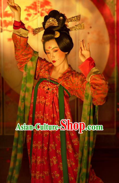 Chinese Ancient Drama Imperial Consort Dresses Hanfu Apparels Traditional Tang Dynasty Court Lady Historical Costumes and Headpieces Complete Set