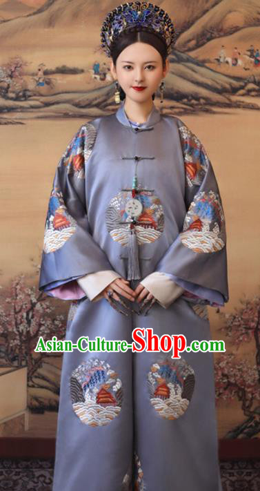 Chinese Historical Drama Ancient Imperial Consort Dress Traditional Hanfu Apparels Qing Dynasty Manchu Noble Female Replica Costumes and Headdress Complete Set