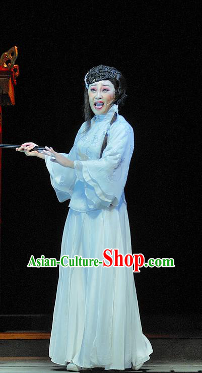 Chinese Jin Opera Hua Tan Garment Costumes and Headdress Red Lantern Traditional Shanxi Opera Young Female Apparels Song Lian White Dress