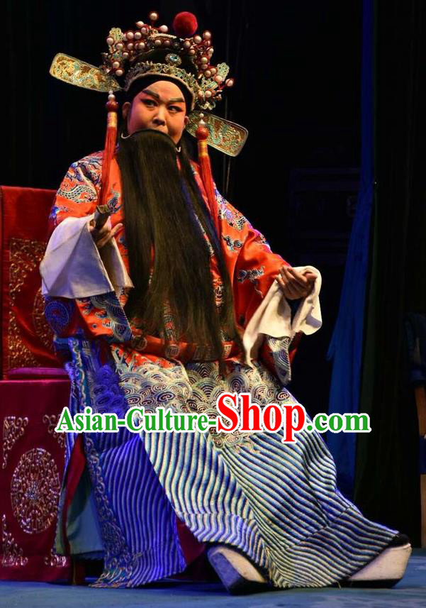 Ming Gong Duan Chinese Shanxi Opera Laosheng Apparels Costumes and Headpieces Traditional Jin Opera Elderly Male Garment Prince Chen Shimei Clothing