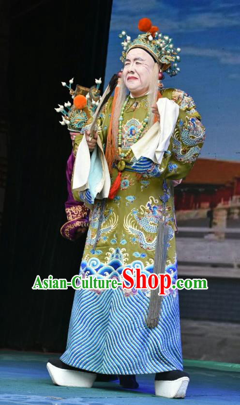 Tiao Kou Chinese Shanxi Opera Old Eunuch Apparels Costumes and Headpieces Traditional Jin Opera Elderly Male Garment Figurant Clothing