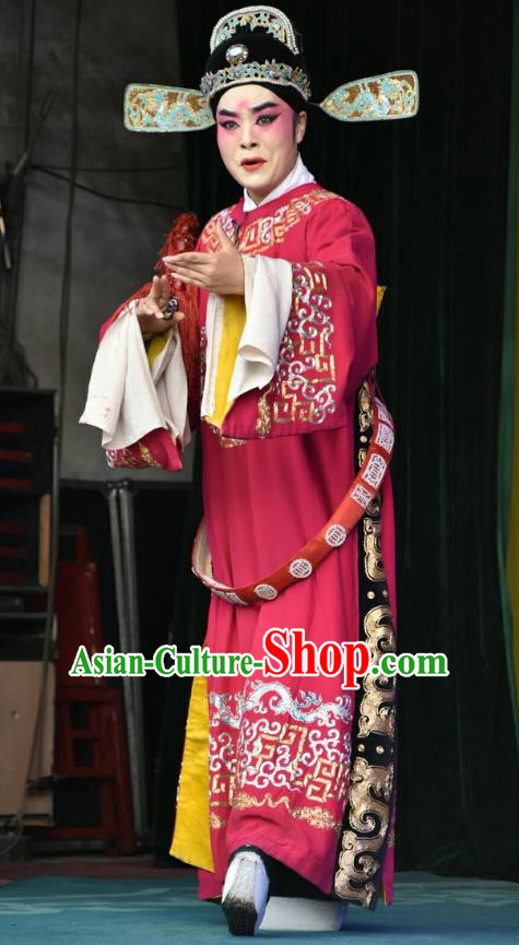 Tiao Kou Chinese Shanxi Opera Niche Apparels Costumes and Headpieces Traditional Jin Opera Official Kou Zhun Garment Xiaosheng Red Clothing