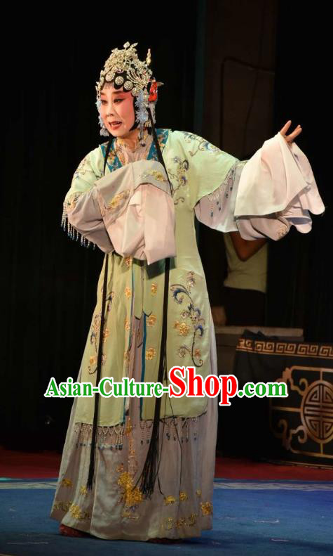 Chinese Clapper Opera Distress Maiden Garment Costumes and Headdress The Crimson Palm Traditional Bangzi Opera Actress Apparels Diva Wang Qianjin Dress