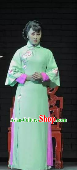 Chinese Jin Opera Actress Song Lian Garment Costumes and Headdress Red Lantern Traditional Shanxi Opera Young Female Apparels Diva Green Dress