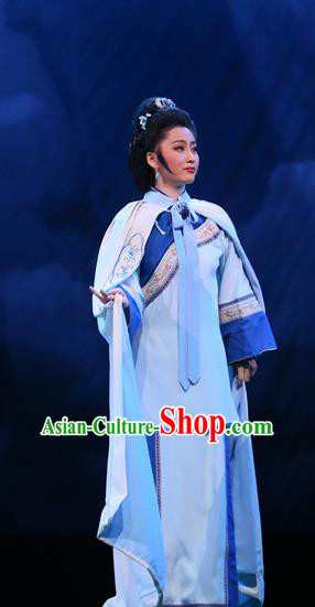 Chinese Shandong Opera Young Female Garment Costumes and Headdress You Bai Chuan Traditional Lu Opera Actress Apparels Mistress Dress