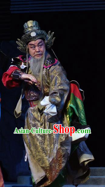 Hua Long Dian Jing Chinese Lu Opera Elderly Man Chang He Apparels Costumes and Headpieces Traditional Shandong Opera Laosheng Garment General Clothing