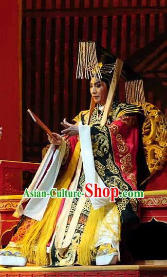 Hua Long Dian Jing Chinese Lu Opera Emperor Li Shimin Apparels Costumes and Headpieces Traditional Shandong Opera Lord Garment Monarch Clothing