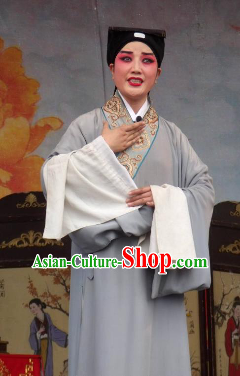 Feng Xue Pei Chinese Qu Opera Scholar Qian Qing Apparels Costumes and Headpieces Traditional Henan Opera Xiaosheng Garment Young Man Clothing
