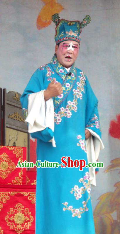 Feng Xue Pei Chinese Qu Opera Chou Role Yan Jun Apparels Costumes and Headpieces Traditional Henan Opera Clown Garment Rich Man Clothing