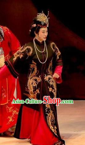 Chinese Henan Opera Young Mistress Garment Costumes and Headdress Huang Ye Hong Lou Traditional Qu Opera Rich Female Apparels Actress Wang Xifeng Dress