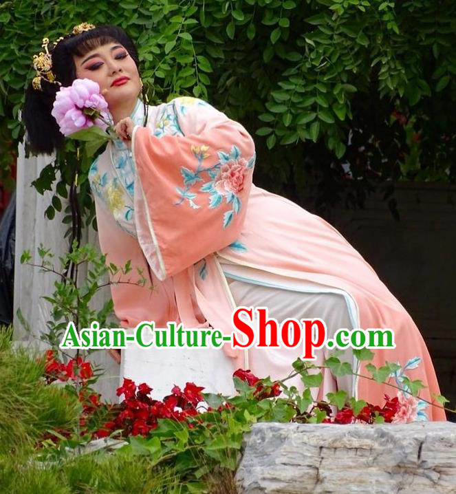 Chinese Henan Opera Noble Lady Shi Xiangyun Garment Costumes and Headdress Huang Ye Hong Lou Traditional Qu Opera Hua Tan Apparels Actress Dress