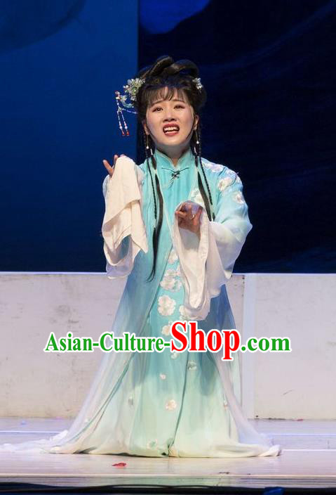 Chinese Henan Opera Distress Maiden Garment Costumes and Headdress Huang Ye Hong Lou Traditional Qu Opera Hua Tan Apparels Young Lady Lin Daiyu Dress