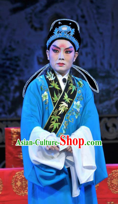 Forced Marriage Chinese Lu Opera Xiaosheng Apparels Costumes and Headpieces Traditional Shandong Opera Young Male Garment Scholar Lan Zhongyu Clothing