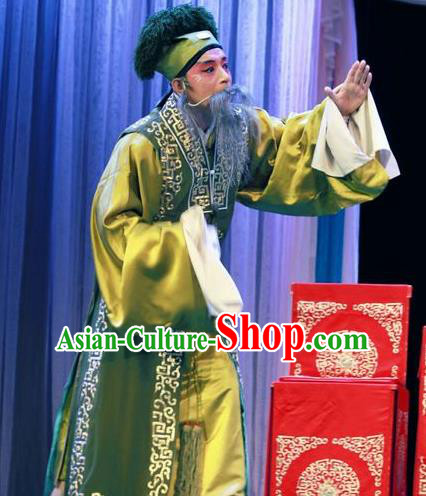 Zi Mei Yi Jia Chinese Lu Opera Laosheng Apparels Costumes and Headpieces Traditional Shandong Opera Landlord Garment Elderly Male Zhang Youwang Clothing