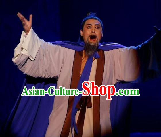 Chang Bai Han Ru Chinese Lu Opera Elderly Male Apparels Costumes and Headpieces Traditional Shandong Opera Laosheng Garment Old Scholar Zhu Wenhan Clothing