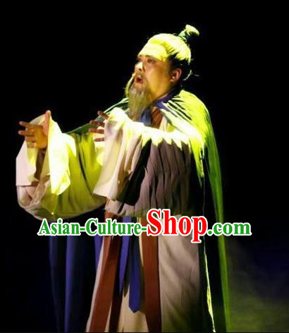 Chang Bai Han Ru Chinese Lu Opera Elderly Male Apparels Costumes and Headpieces Traditional Shandong Opera Laosheng Garment Old Scholar Zhu Wenhan Clothing