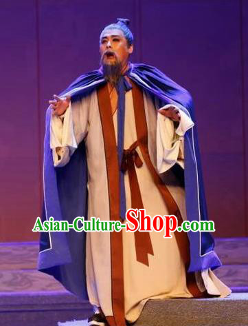 Chang Bai Han Ru Chinese Lu Opera Elderly Male Apparels Costumes and Headpieces Traditional Shandong Opera Laosheng Garment Old Scholar Zhu Wenhan Clothing