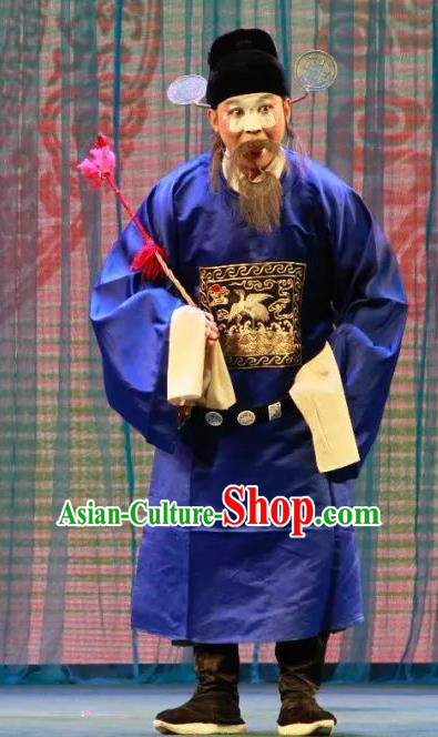 Long Feng Mian Chinese Lu Opera Magistrate Zhong Wenbing Apparels Costumes and Headpieces Traditional Shandong Opera Chou Role Garment Official Clothing