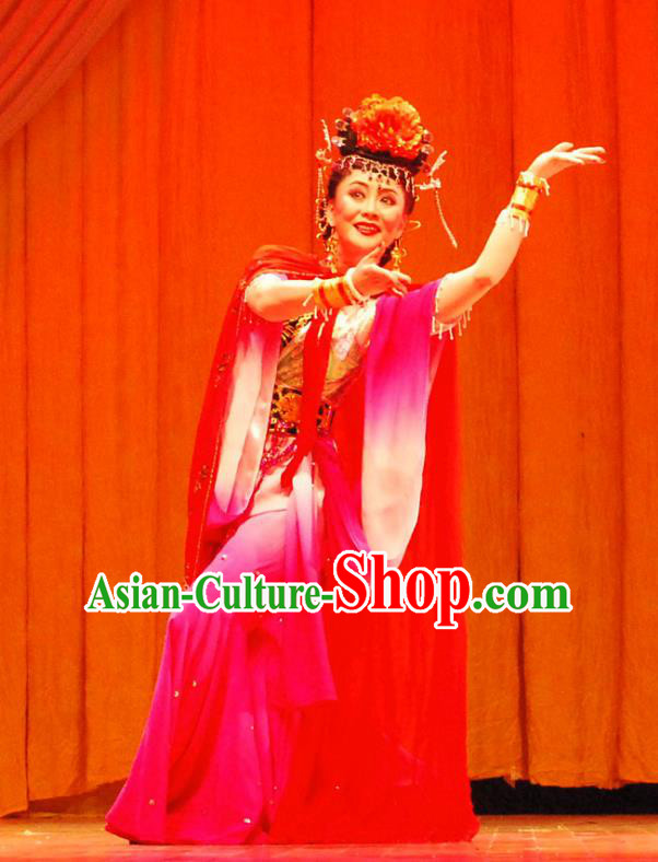 Chinese Beijing Opera Dance Lady Garment Costumes and Headdress Shao Nian Tian Zi Traditional Qu Opera Xiaodan Apparels Qing Dynasty Young Beauty Dress