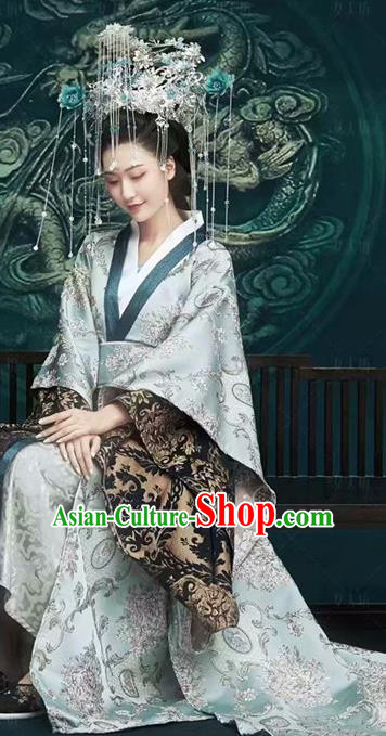 Chinese Drama Ancient Royal Queen Dress Traditional Hanfu Apparels Qin Dynasty Imperial Empress Historical Costumes and Headwear Complete Set