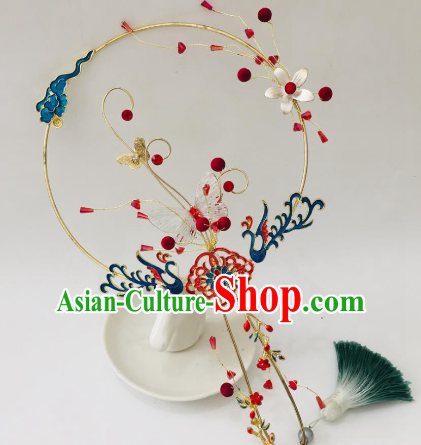 Chinese Ancient Wedding Cloisonne Phoenix Round Fan Palace Fan Handmade Bride Prop Traditional Butterfly Hanfu Fan