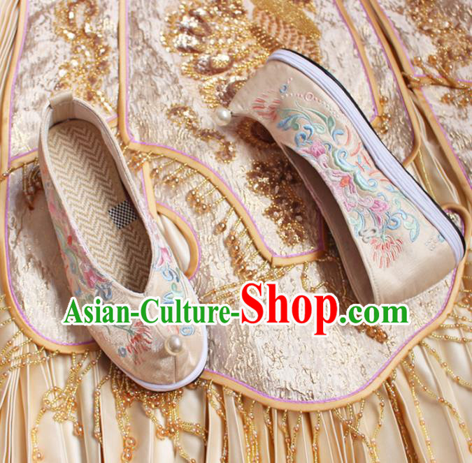 Chinese Traditional Embroidered Shoes Handmade Cloth Shoes Hanfu Shoes Ancient Princess Pearls Become Warped Head Shoes for Women